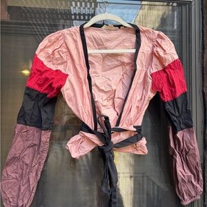 Anthropologie Color Block Wrap Blouse